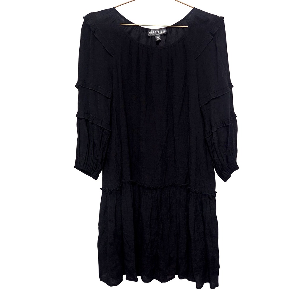 HARPER 241 Black Pleated Ruffle Tiered Dress Women's Size‎ M